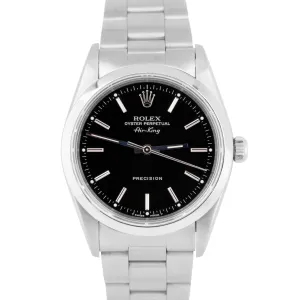 MINT Rolex Air-King Precision BLACK Stainless Steel 34mm Automatic Watch 14000