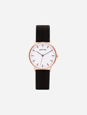 Moment Watch with Rose Gold & White Dial | Black Piñatex Vegan Leather Strap