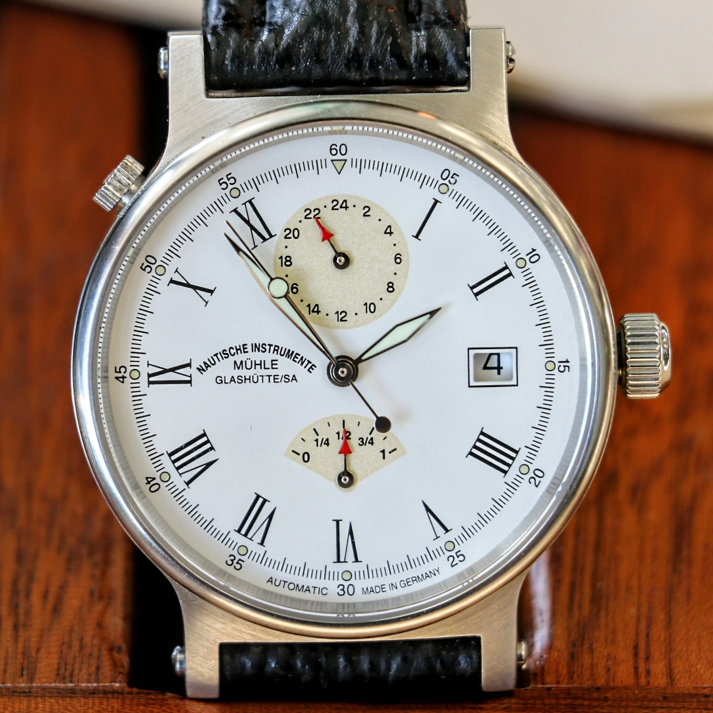 Muhle Glashutte Traveler Automatic Wristwatch Power Reserve - Display Back - M13310 1194 - Original Wood Box & Papers