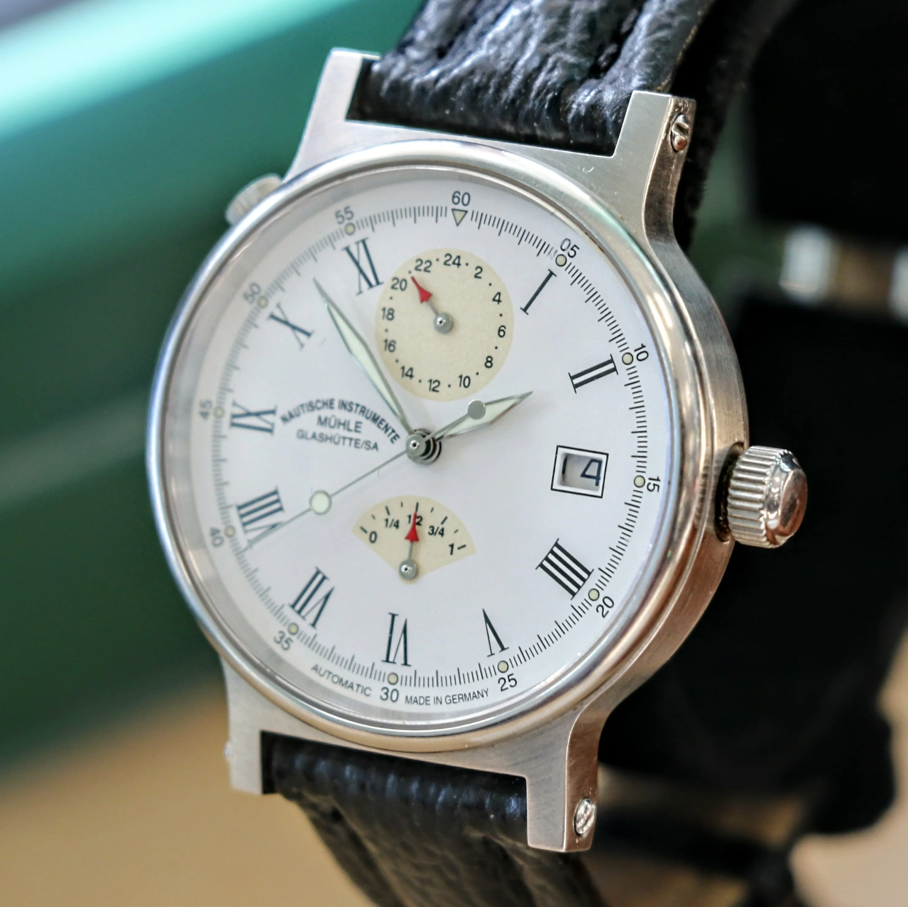 Muhle Glashutte Traveler Automatic Wristwatch Power Reserve - Display Back - M13310 1194 - Original Wood Box & Papers