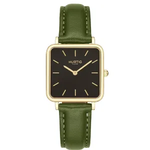 Neliö Square CACTUS Leather Watch Gold,Black & Green