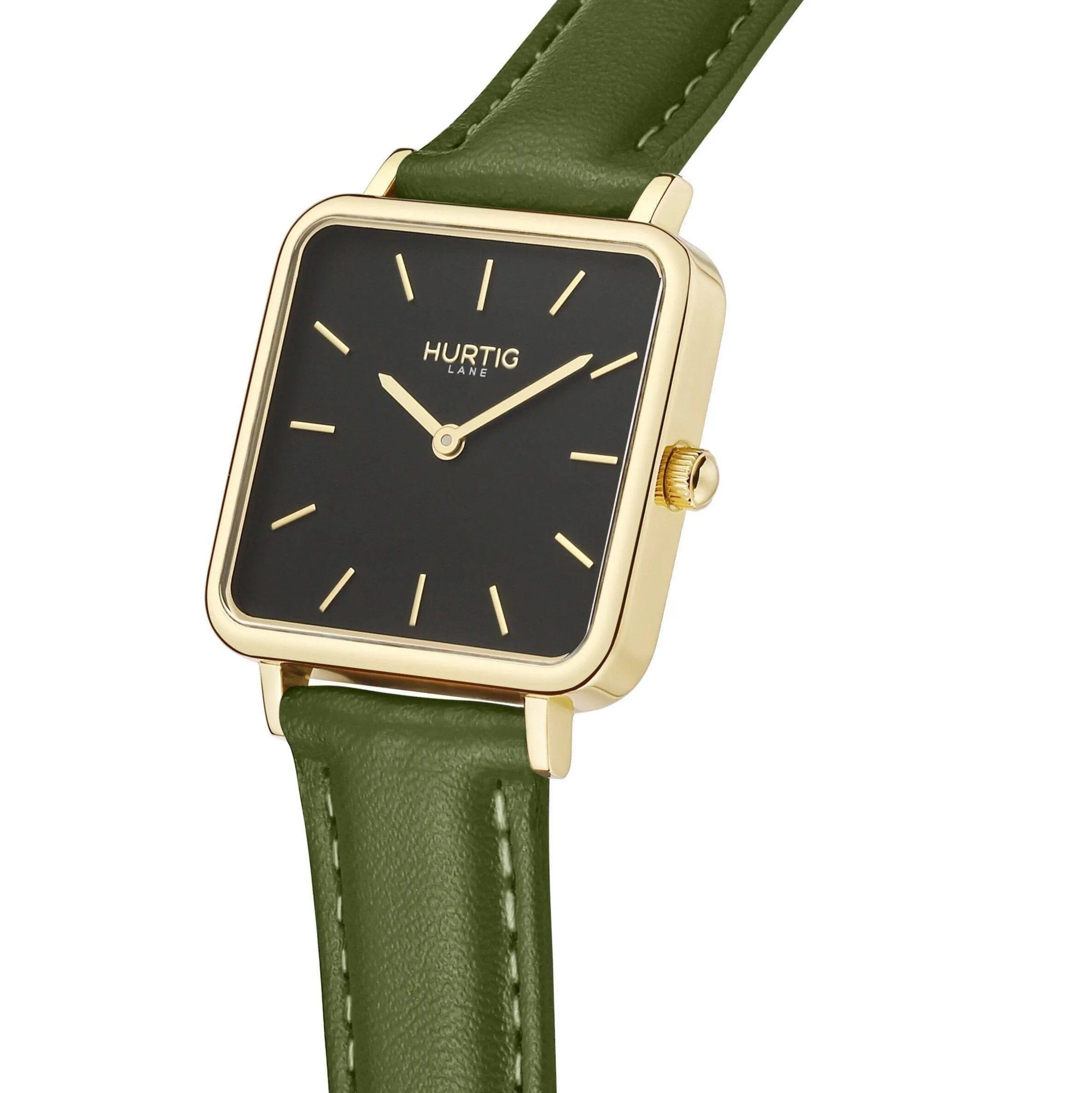 Neliö Square CACTUS Leather Watch Gold,Black & Green