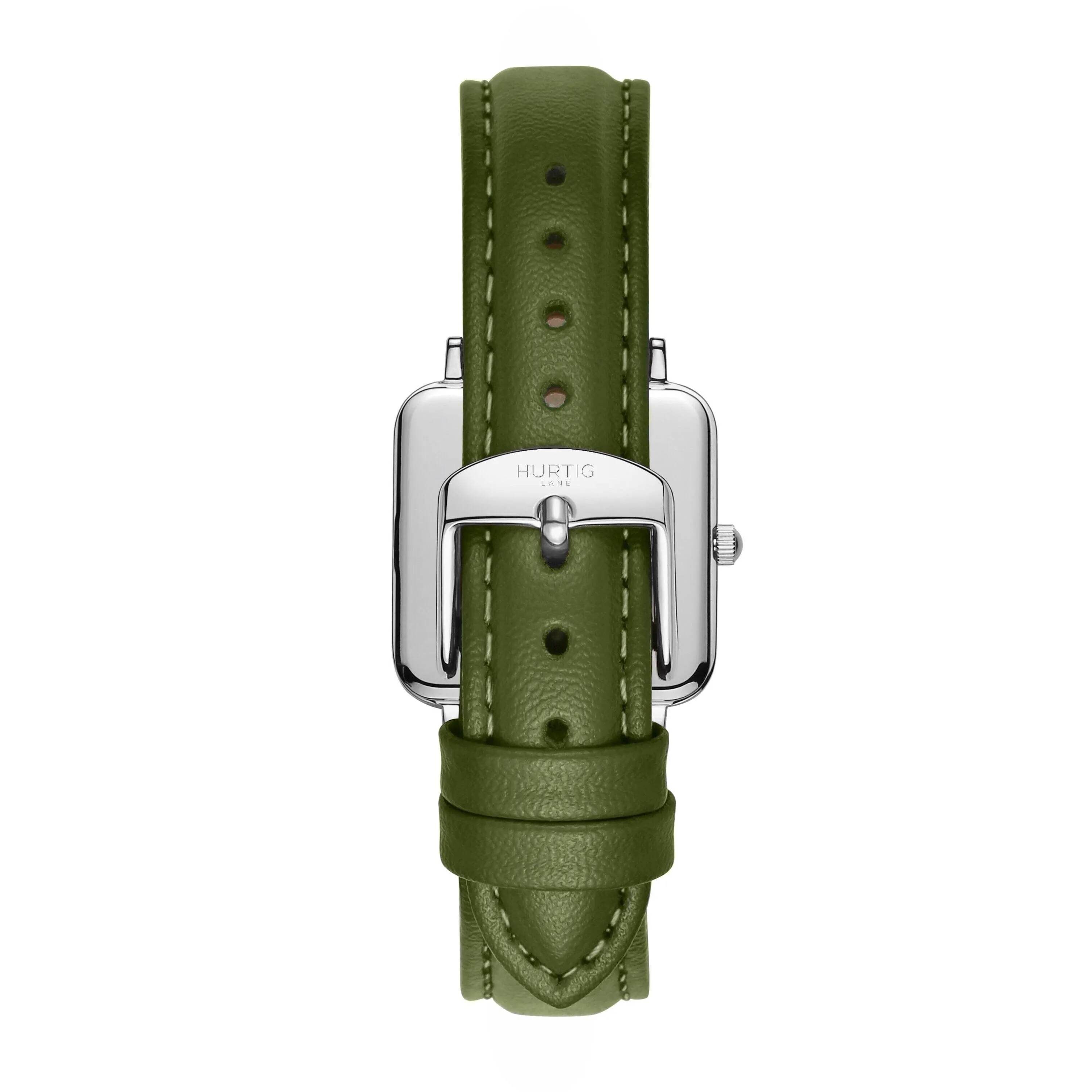 Neliö Square CACTUS Leather Watch Silver, White & Green