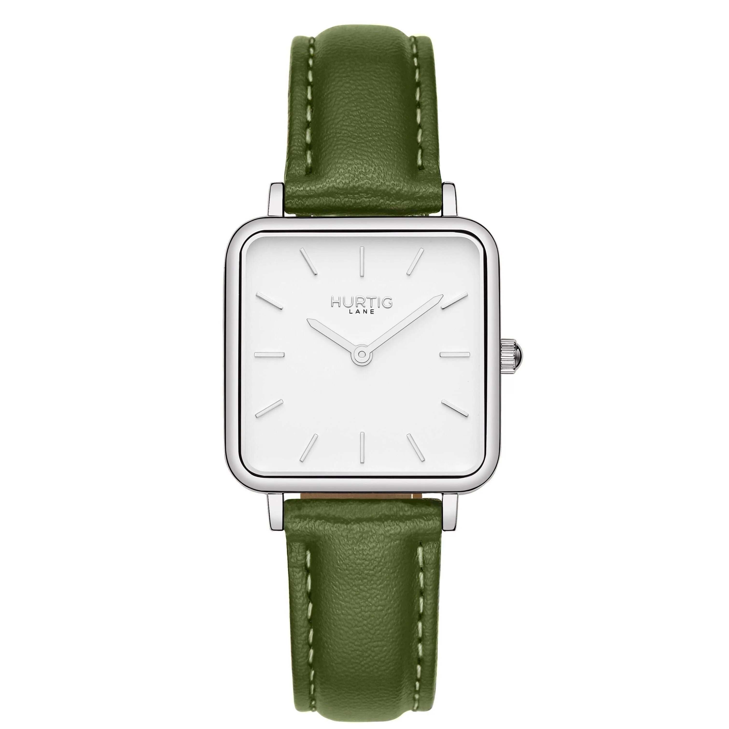 Neliö Square CACTUS Leather Watch Silver, White & Green