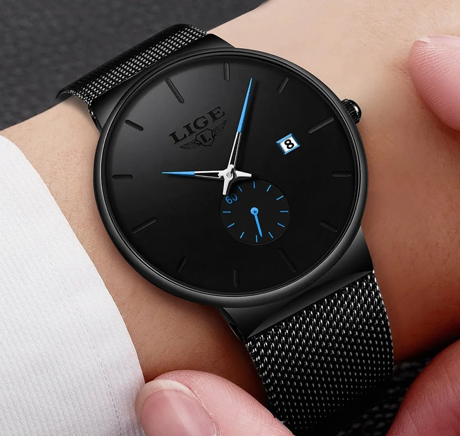 New Mesh Steel Men Watches， Luxury Ultra-thin Waterproof Quartz Watch