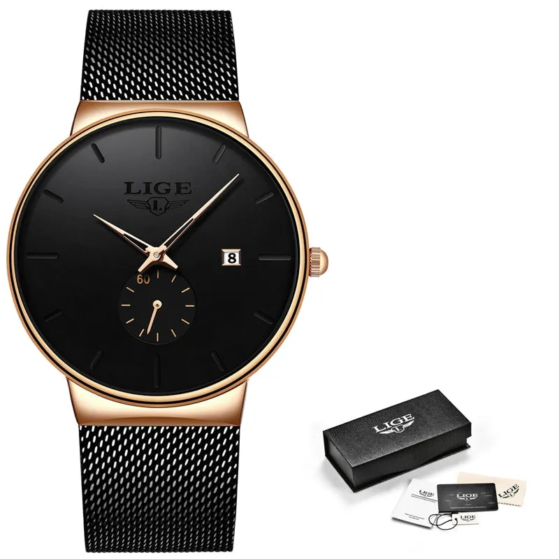 New Mesh Steel Men Watches， Luxury Ultra-thin Waterproof Quartz Watch