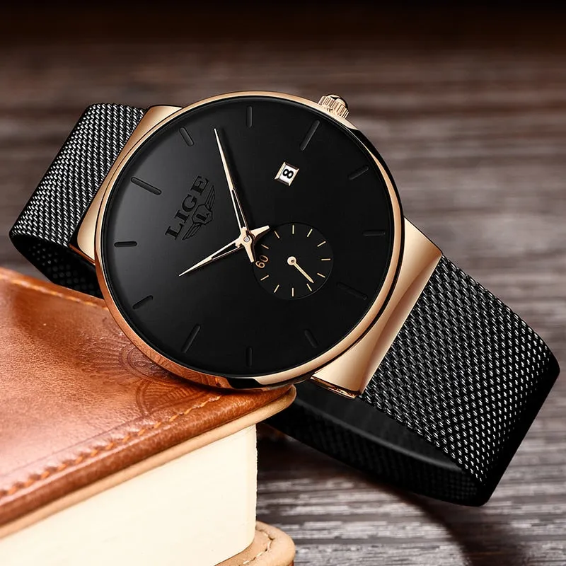 New Mesh Steel Men Watches， Luxury Ultra-thin Waterproof Quartz Watch