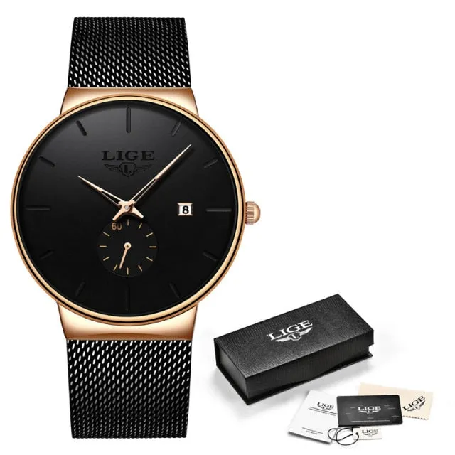 New Mesh Steel Men Watches， Luxury Ultra-thin Waterproof Quartz Watch