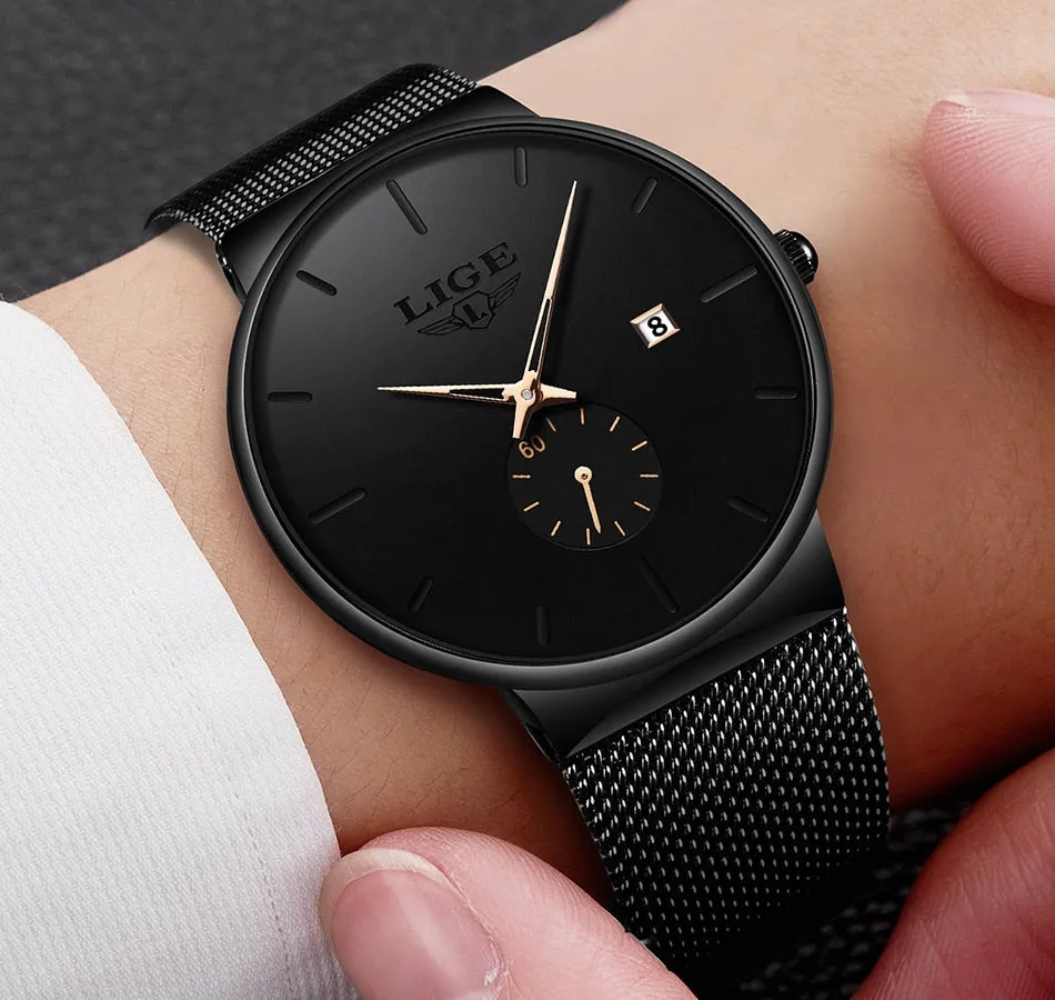 New Mesh Steel Men Watches， Luxury Ultra-thin Waterproof Quartz Watch