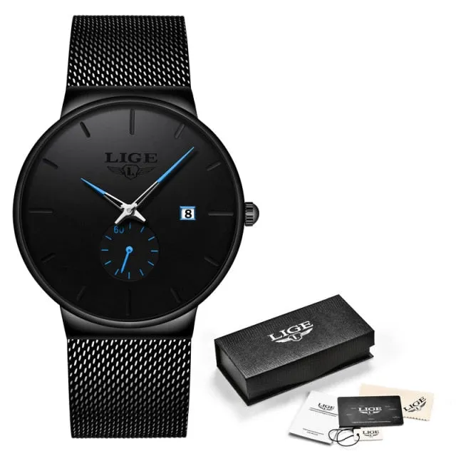 New Mesh Steel Men Watches， Luxury Ultra-thin Waterproof Quartz Watch