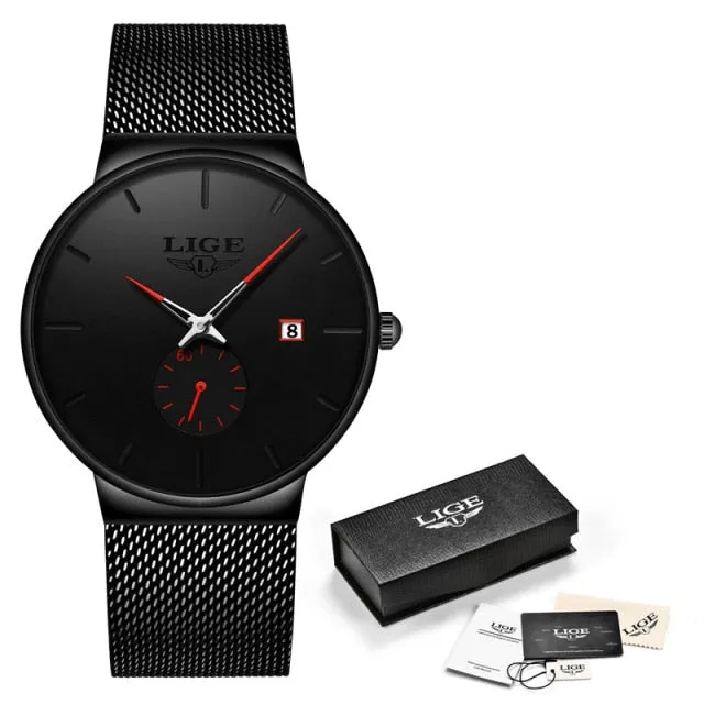 New Mesh Steel Men Watches， Luxury Ultra-thin Waterproof Quartz Watch