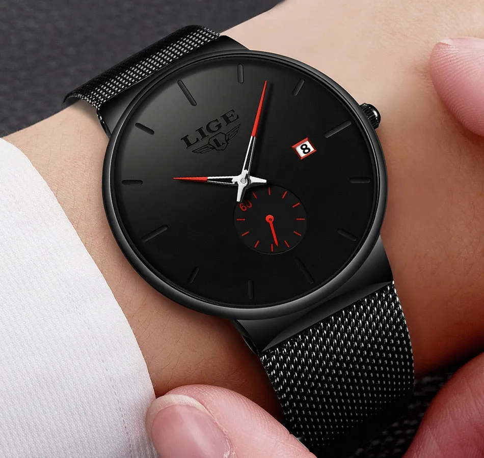 New Mesh Steel Men Watches， Luxury Ultra-thin Waterproof Quartz Watch