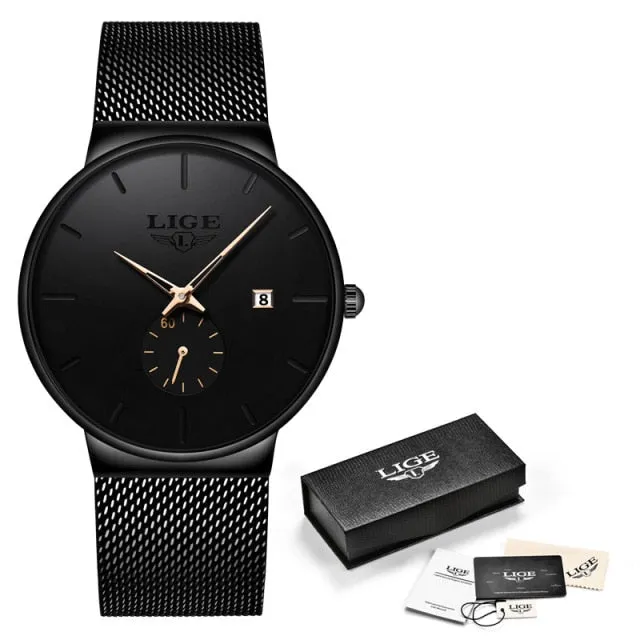 New Mesh Steel Men Watches， Luxury Ultra-thin Waterproof Quartz Watch