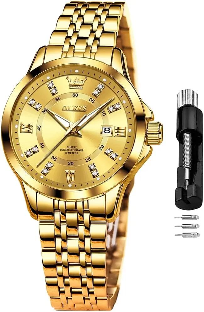 OLEVS Luxury Diamond Small Female Watches - Stainless Steel Bracelet, Waterproof Business Dress Analog Luminous Date Ladies Watches