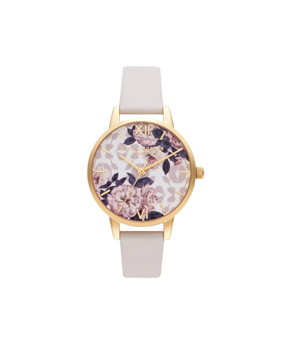 Olivia Burton Yellow Gold Plated Wild Flower Watch With A Blush Leather Strap