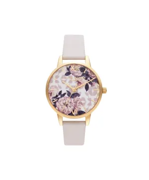 Olivia Burton Yellow Gold Plated Wild Flower Watch With A Blush Leather Strap