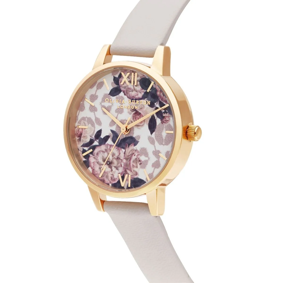 Olivia Burton Yellow Gold Plated Wild Flower Watch With A Blush Leather Strap