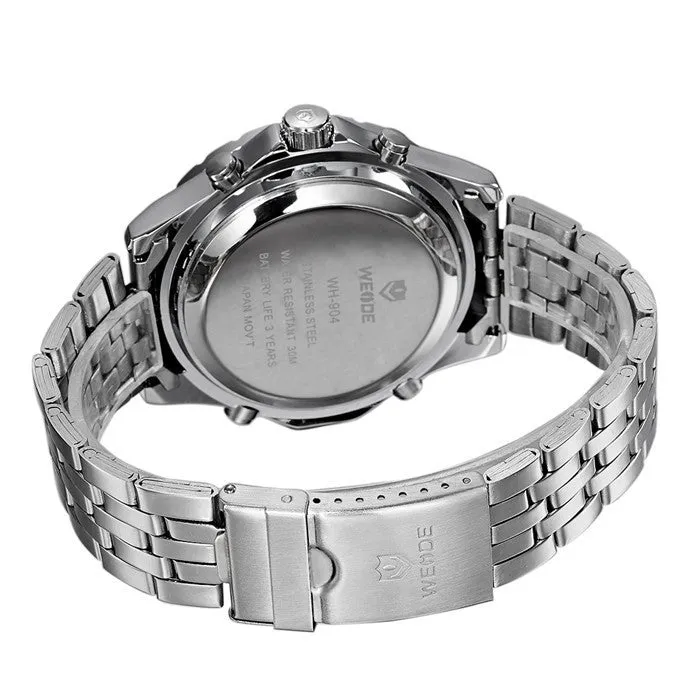 Original WEIDE Men Military Sports LED Digital Watch 2 Time Zone Quartz 3ATM Waterproof Full Steel Dress Men Wristwatches