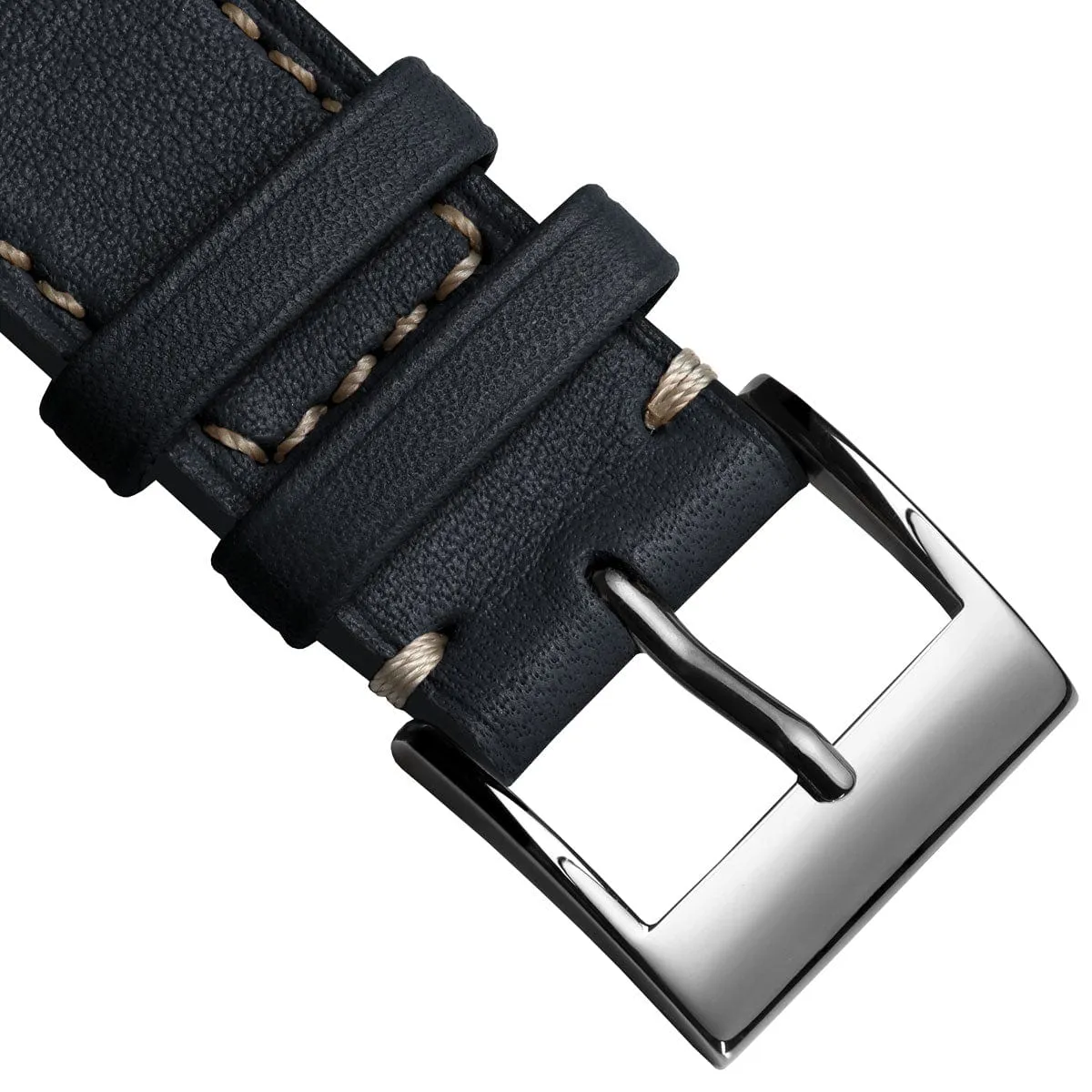 Ostend Baranil Flat Leather Watch Strap - Marine Blue