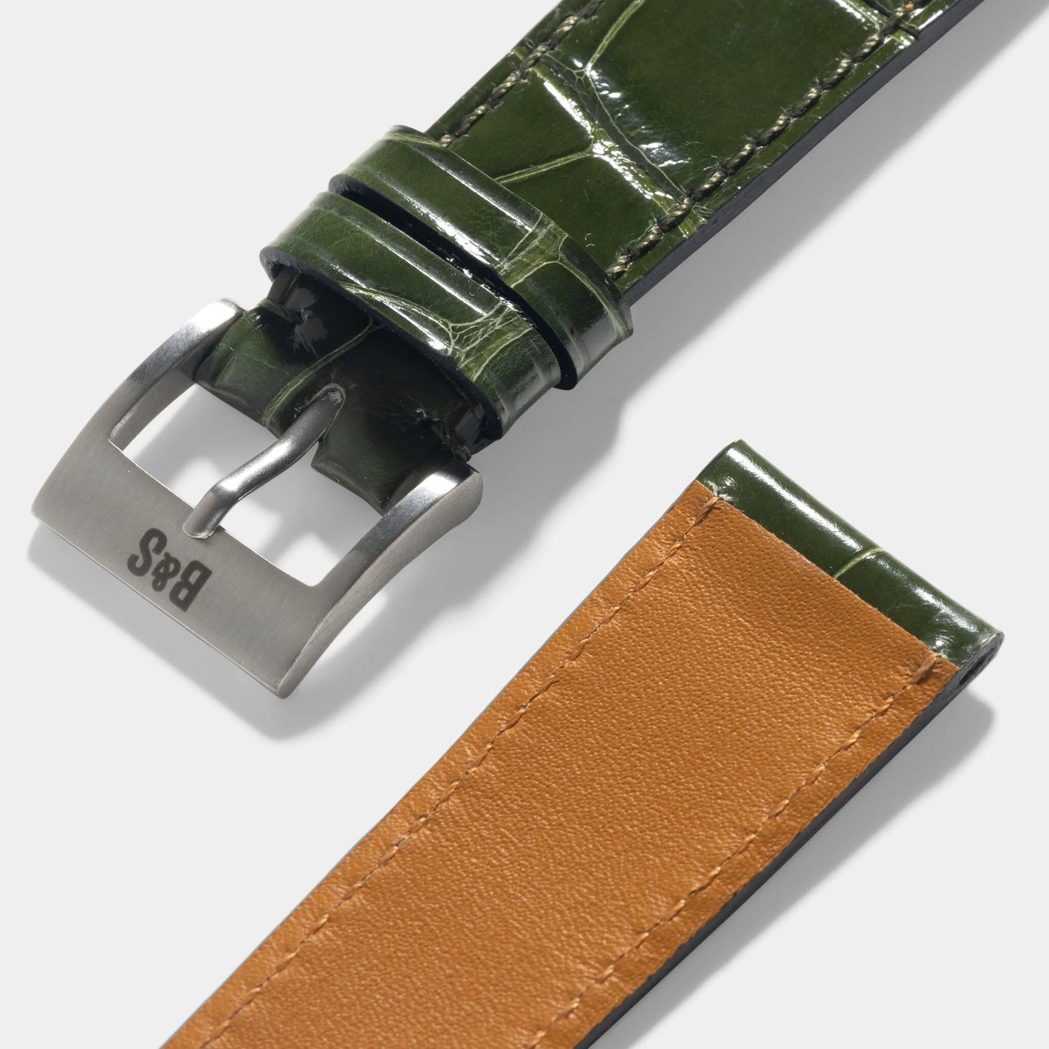 Premium Alligator Brilliant Olive Leather Watch Strap