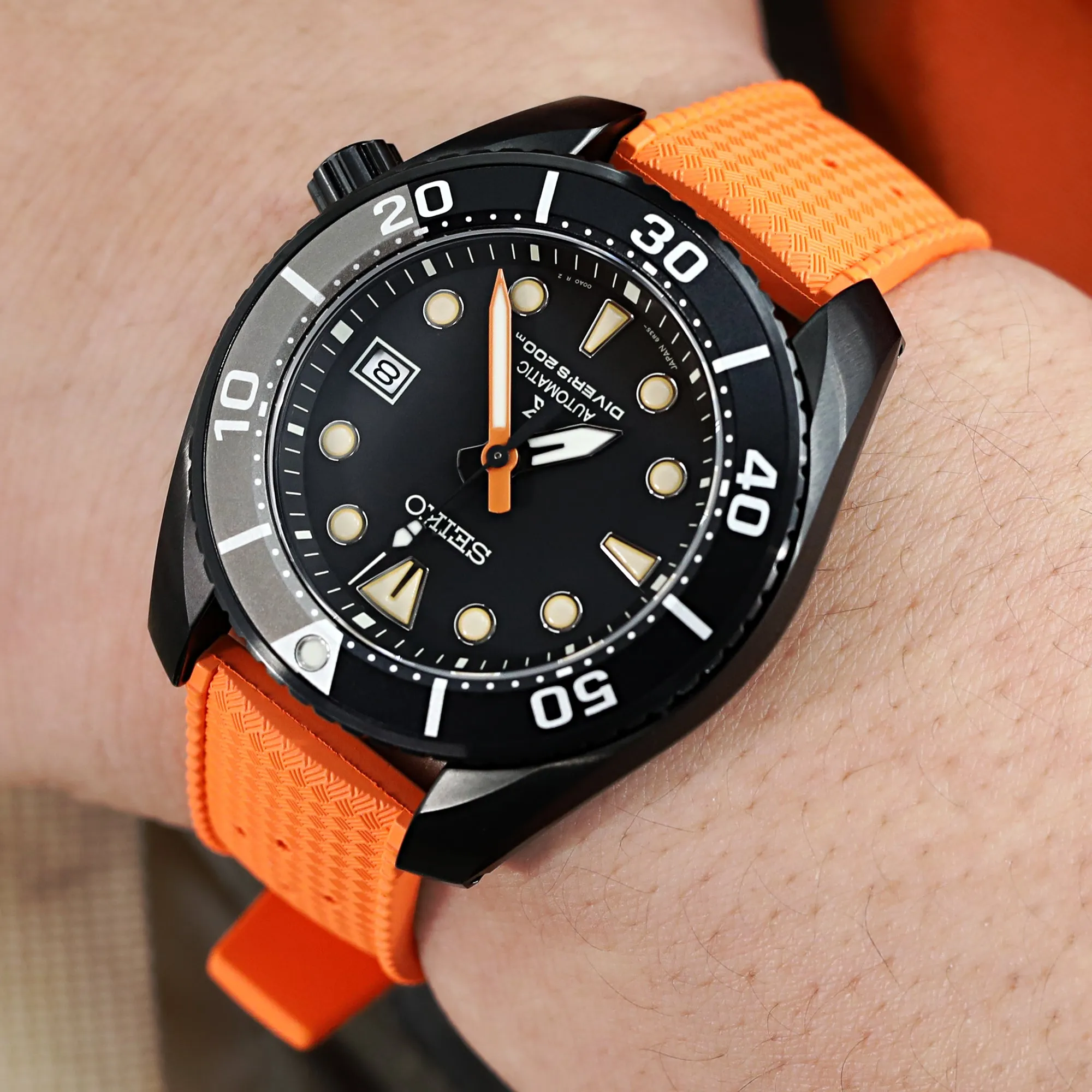 Quick Release Orange Tropical-Style Pro FKM rubber watch strap, 20mm or 22mm