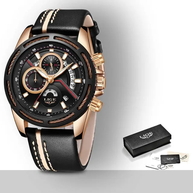 Relogio LIGE Mens Watches Top Brand Luxury Men's Military Sports Watch Casual Leather Waterproof Quartz Watch Relogio Masculino