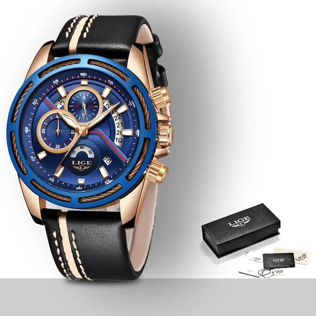 Relogio LIGE Mens Watches Top Brand Luxury Men's Military Sports Watch Casual Leather Waterproof Quartz Watch Relogio Masculino