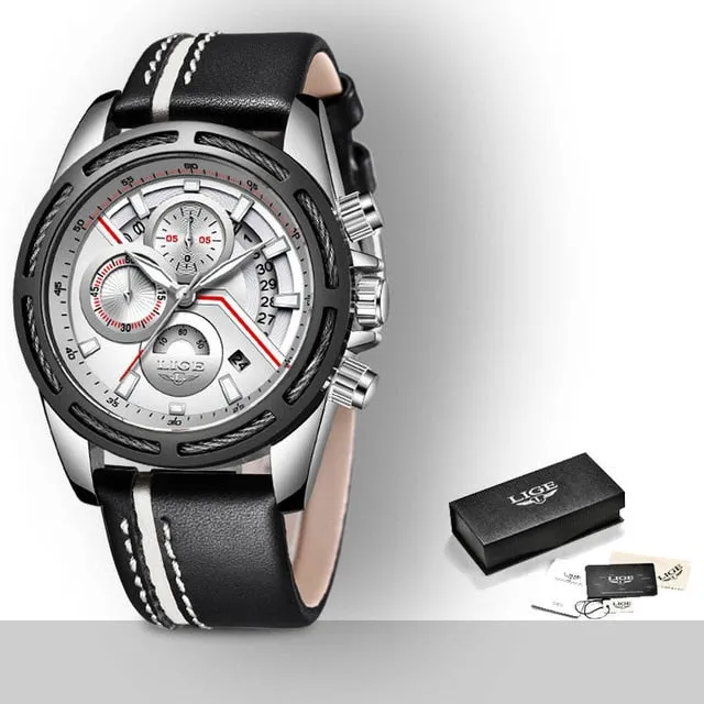 Relogio LIGE Mens Watches Top Brand Luxury Men's Military Sports Watch Casual Leather Waterproof Quartz Watch Relogio Masculino
