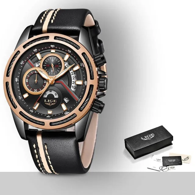 Relogio LIGE Mens Watches Top Brand Luxury Men's Military Sports Watch Casual Leather Waterproof Quartz Watch Relogio Masculino