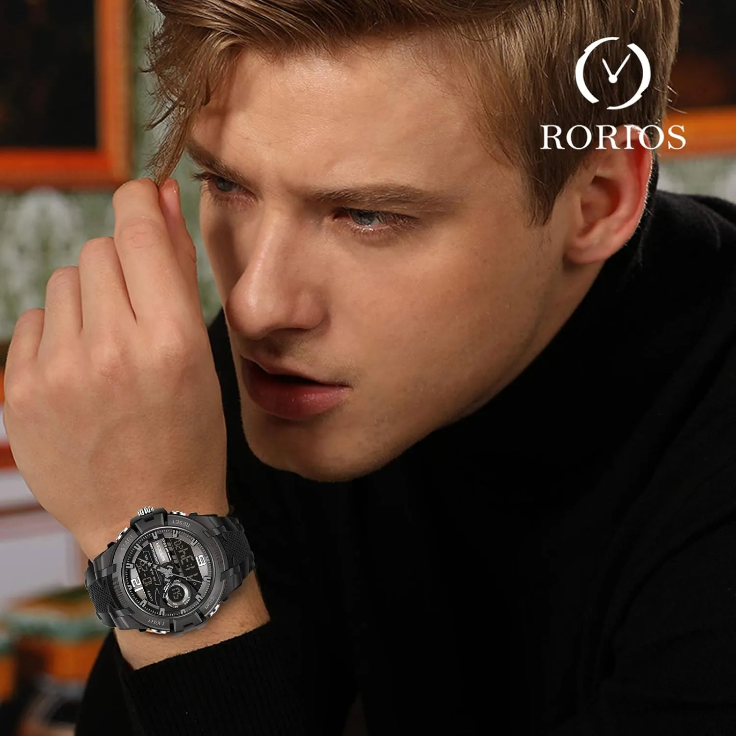 RORIOS Fashion Men's Watches Digital Quartz Watch Chronograph Sports Wrist Watch Waterproof Multifunction Men Watch with Alarm Timer