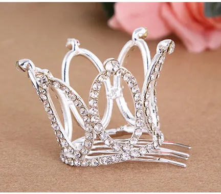 Small Girls Crown Tiara Hair Combs Clear Stone Crystal Mini Tiara Hair Accessories Jewelry