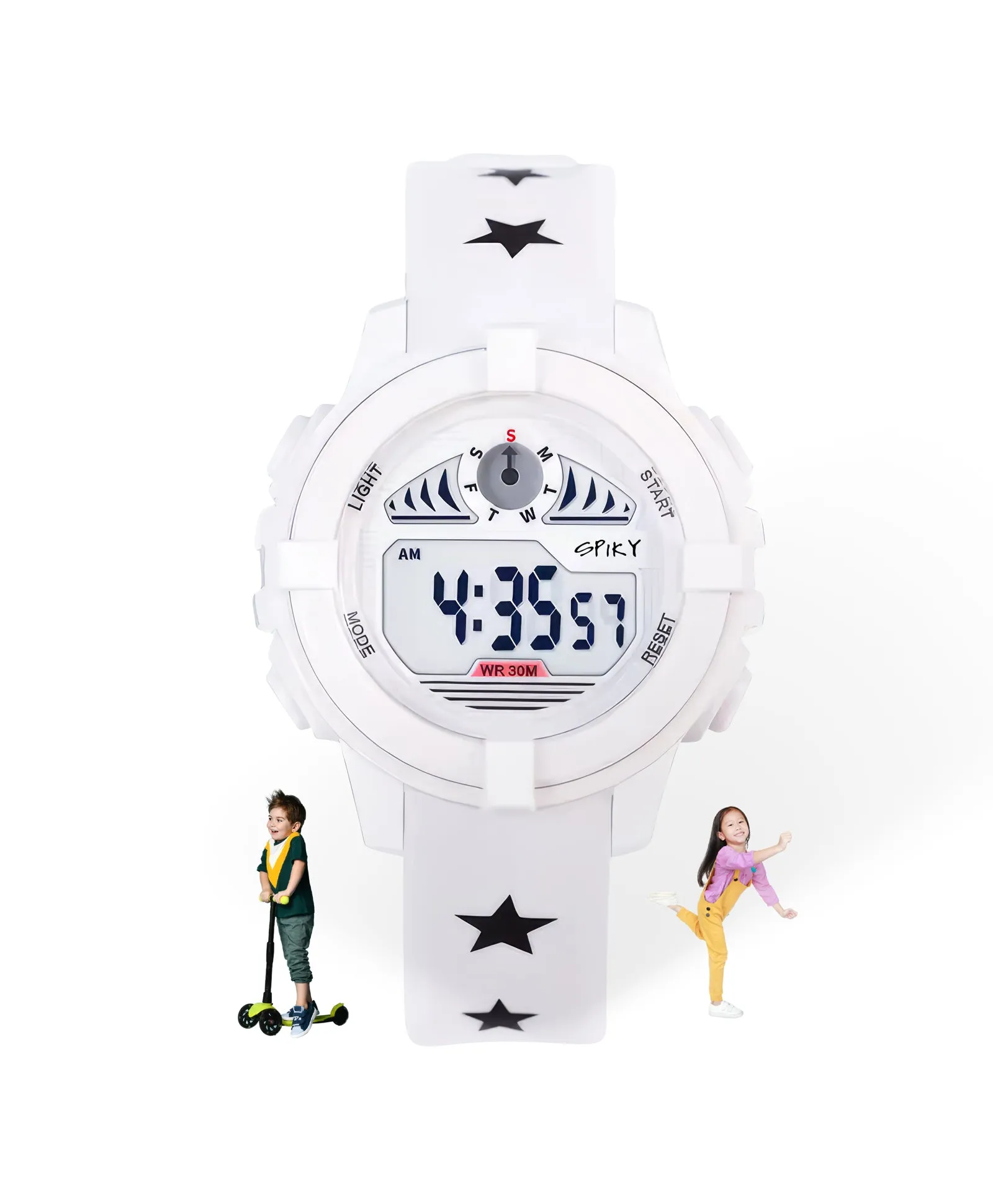 Spiky Round Digital Sports Watch - White