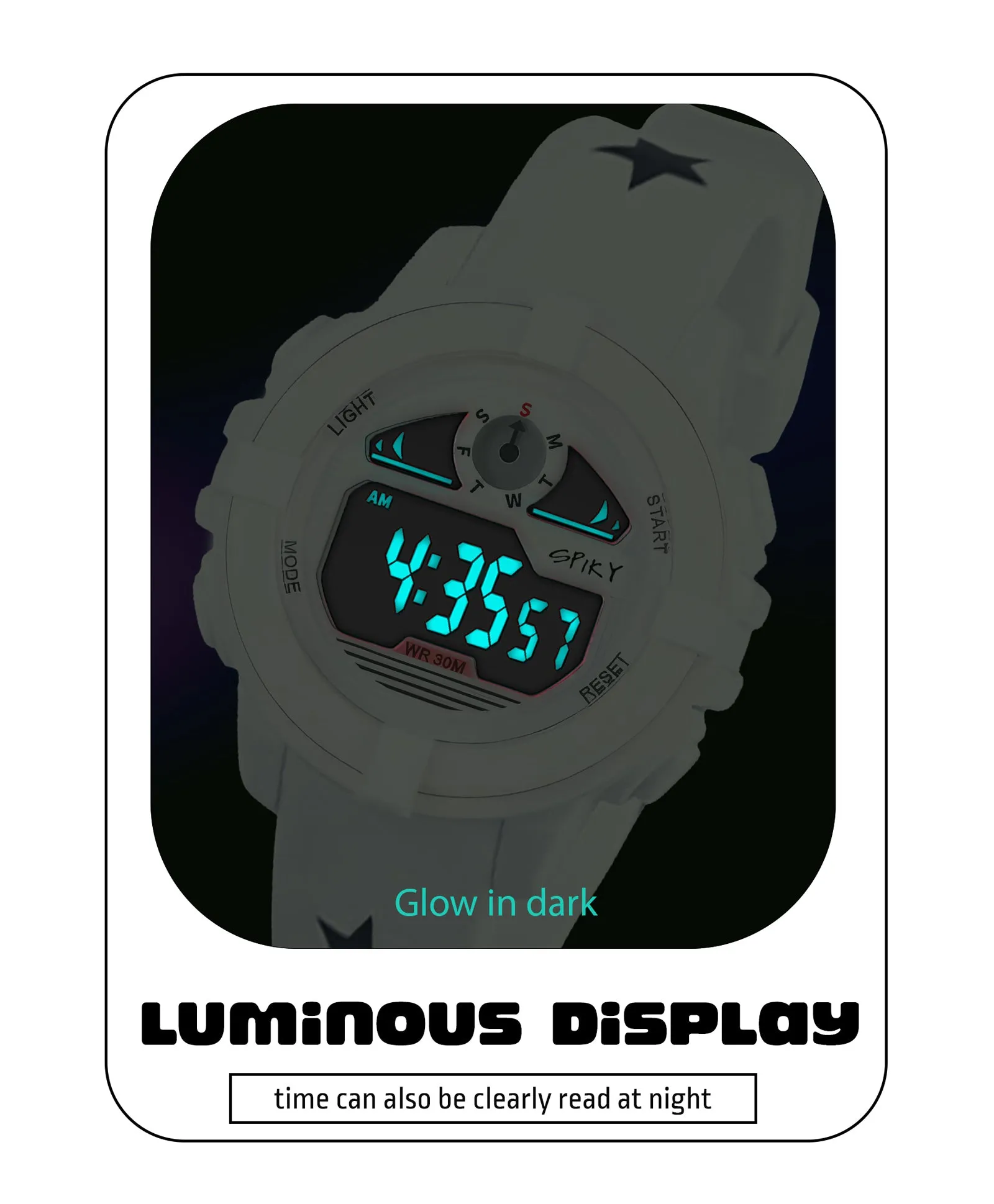 Spiky Round Digital Sports Watch - White