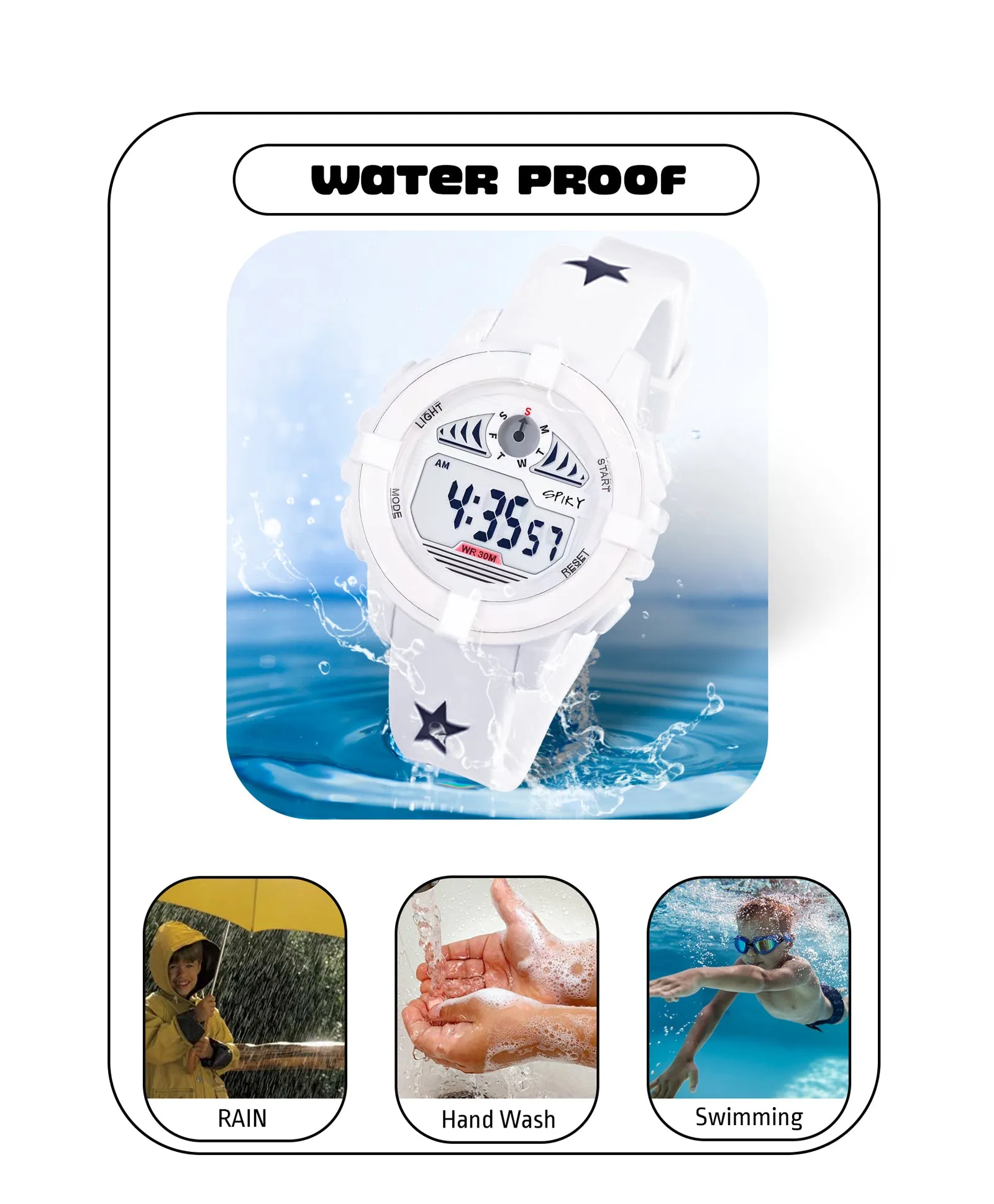 Spiky Round Digital Sports Watch - White