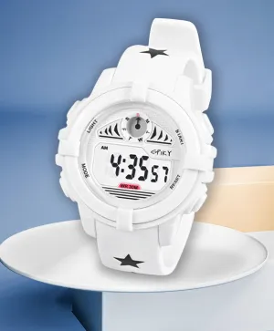Spiky Round Digital Sports Watch - White