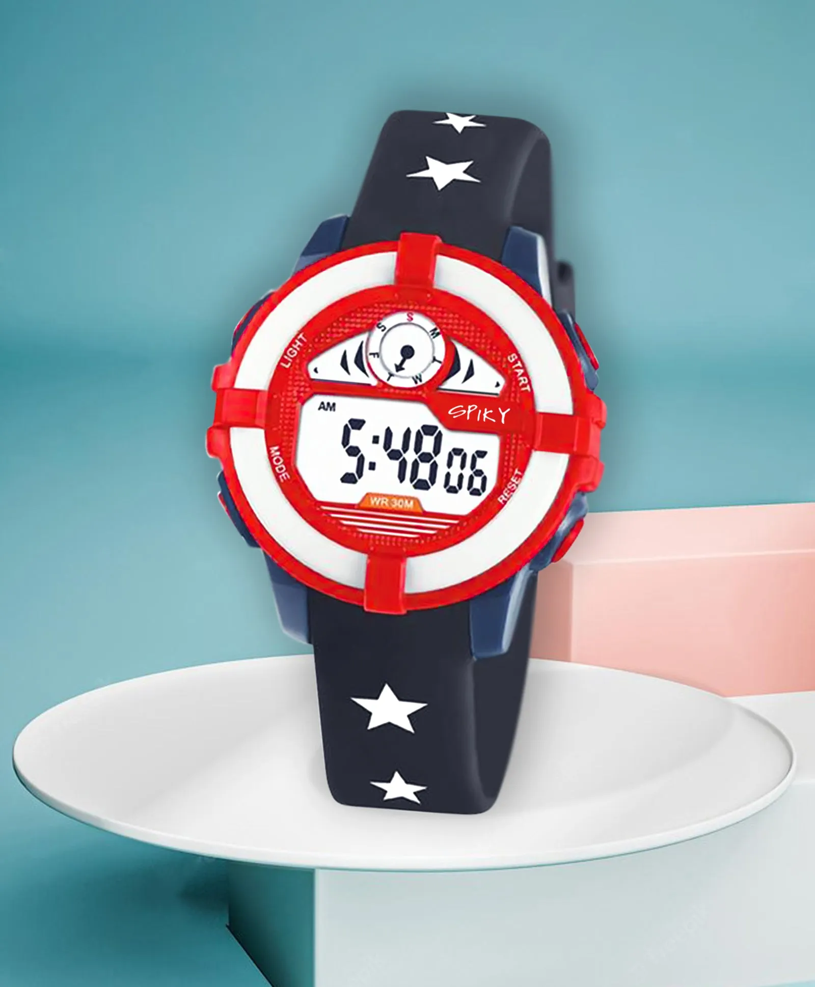 Spiky Round Digital Sports Watch - White