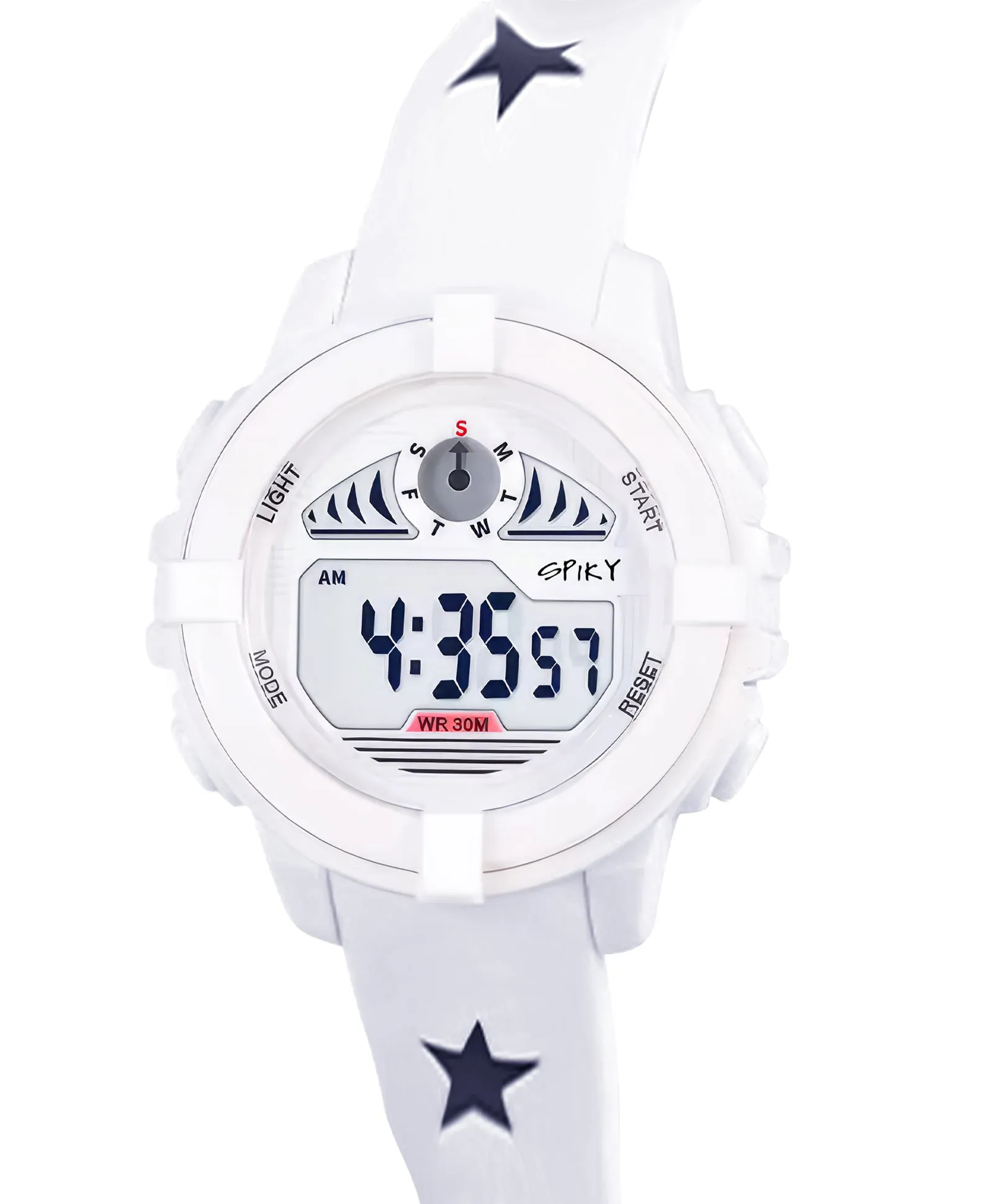 Spiky Round Digital Sports Watch - White