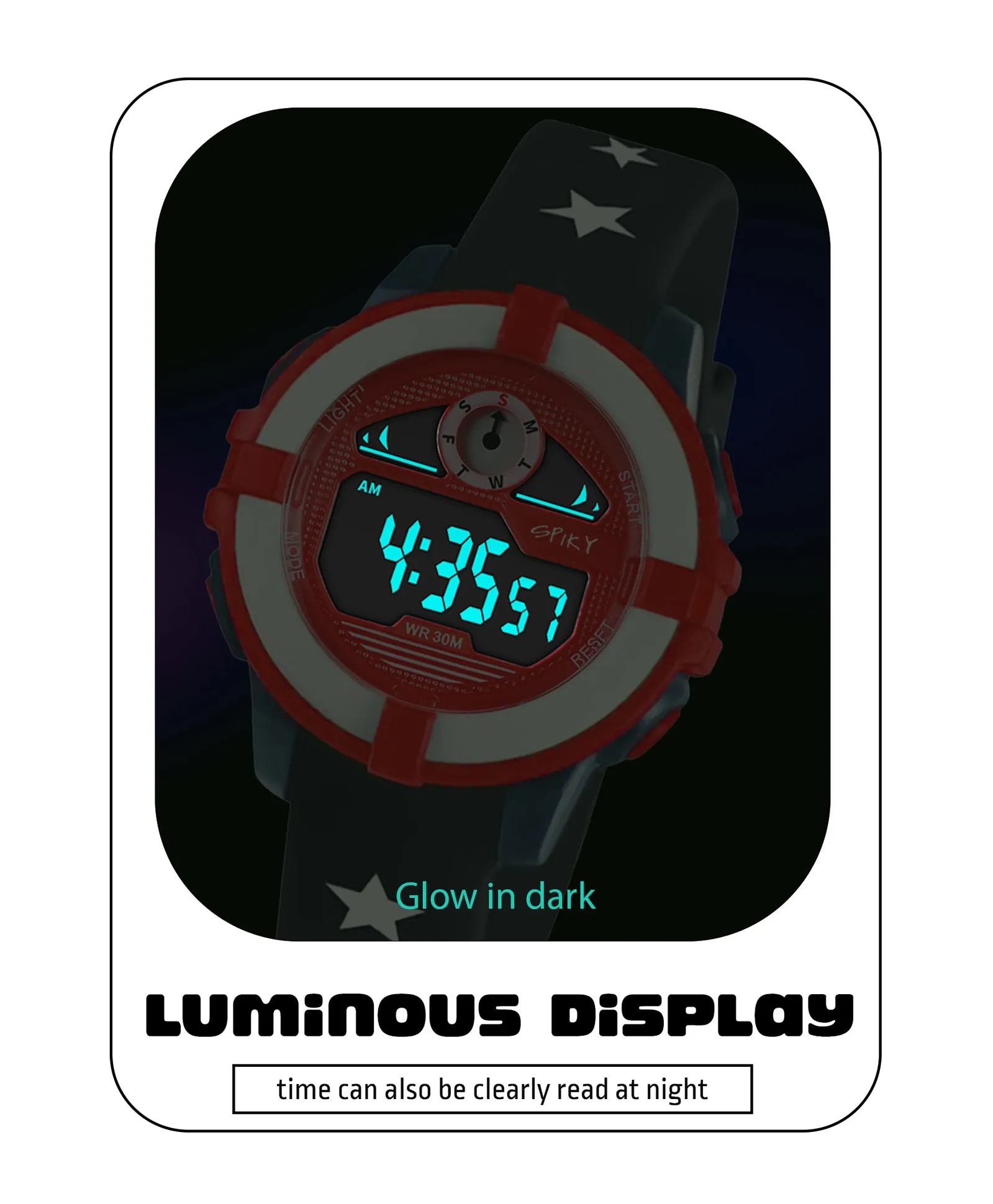 Spiky Round Digital Sports Watch - White