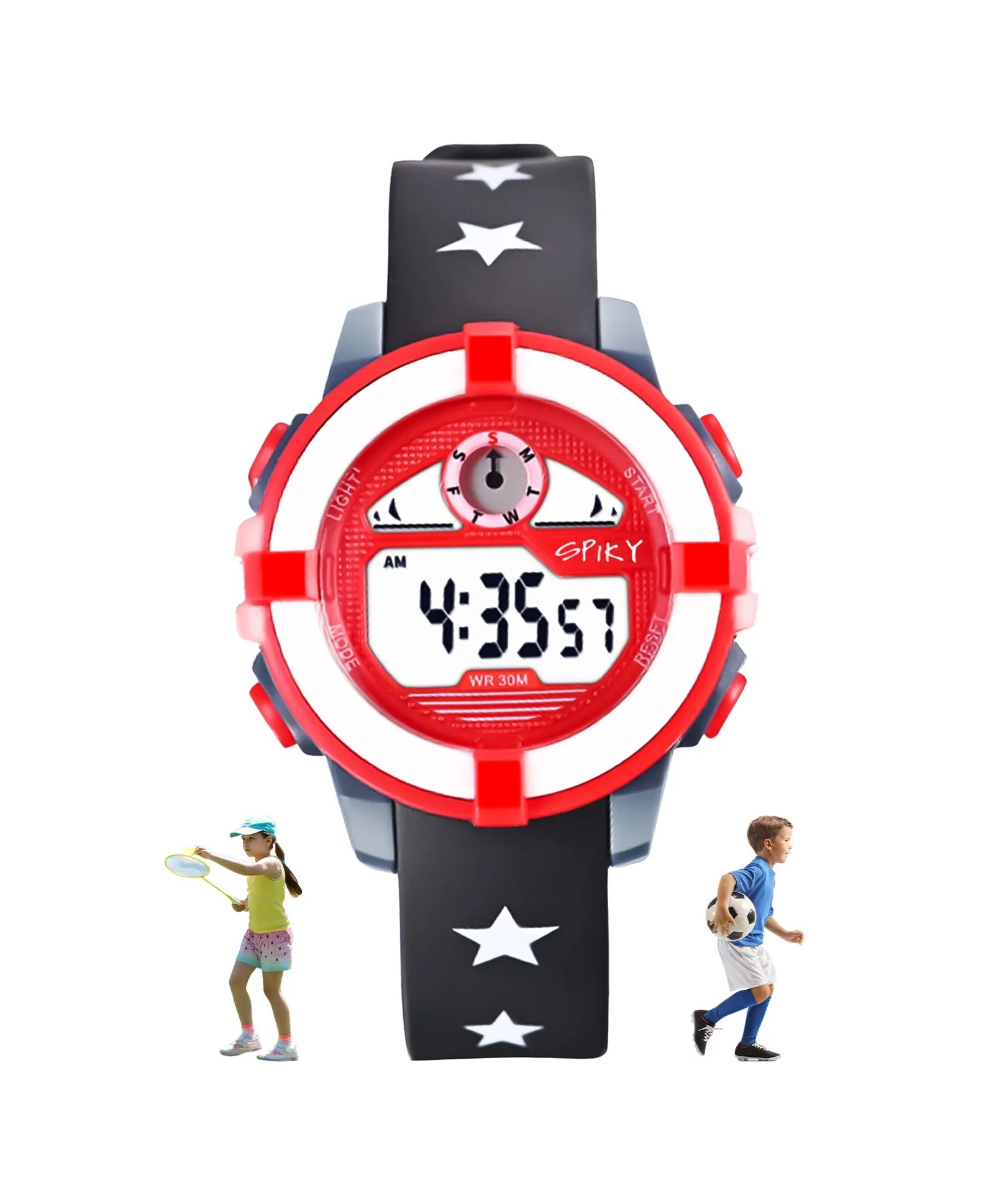Spiky Round Digital Sports Watch - White