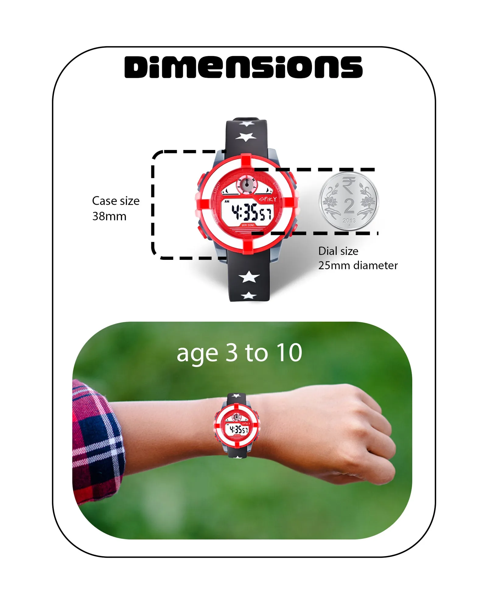 Spiky Round Digital Sports Watch - White