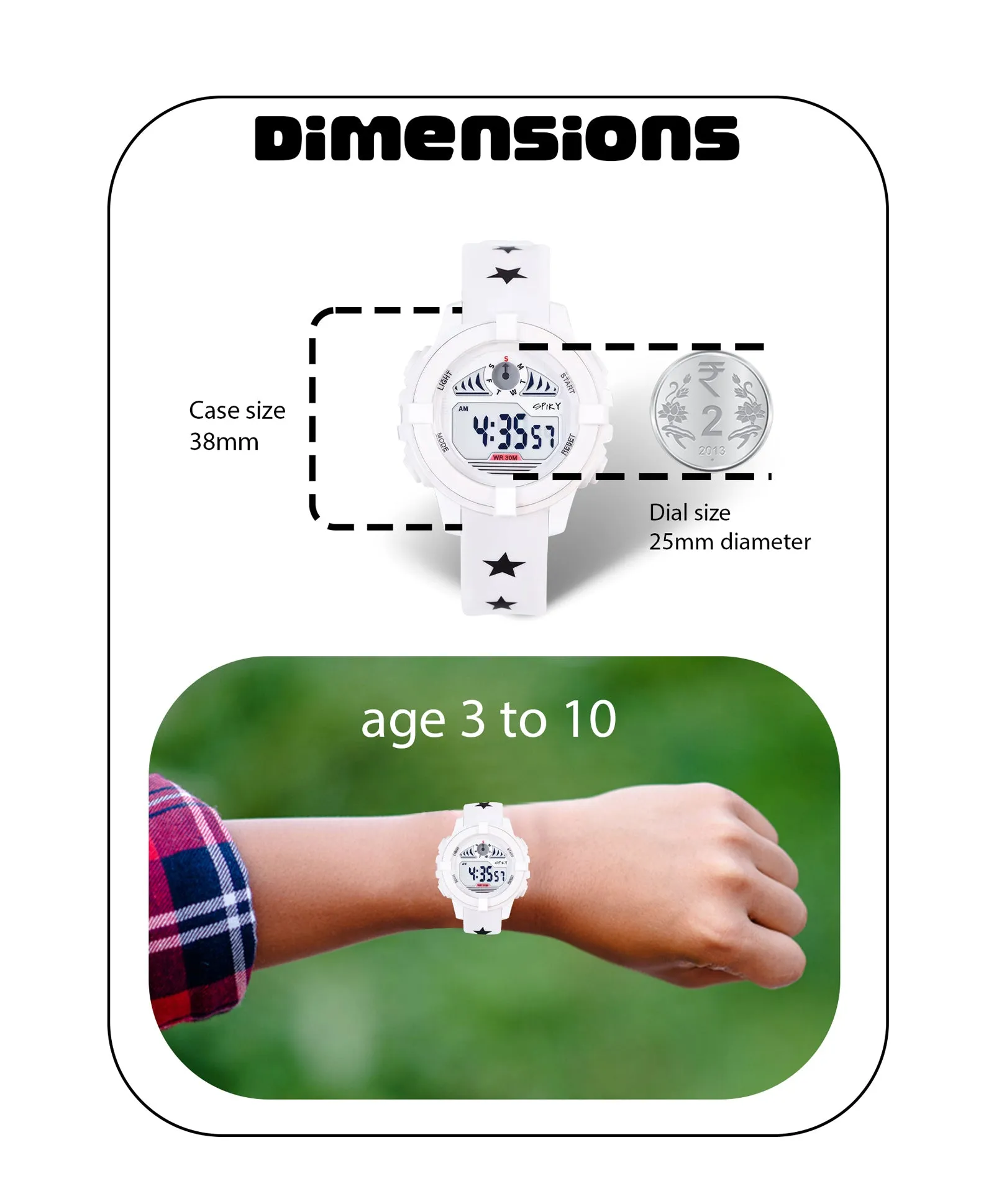 Spiky Round Digital Sports Watch - White