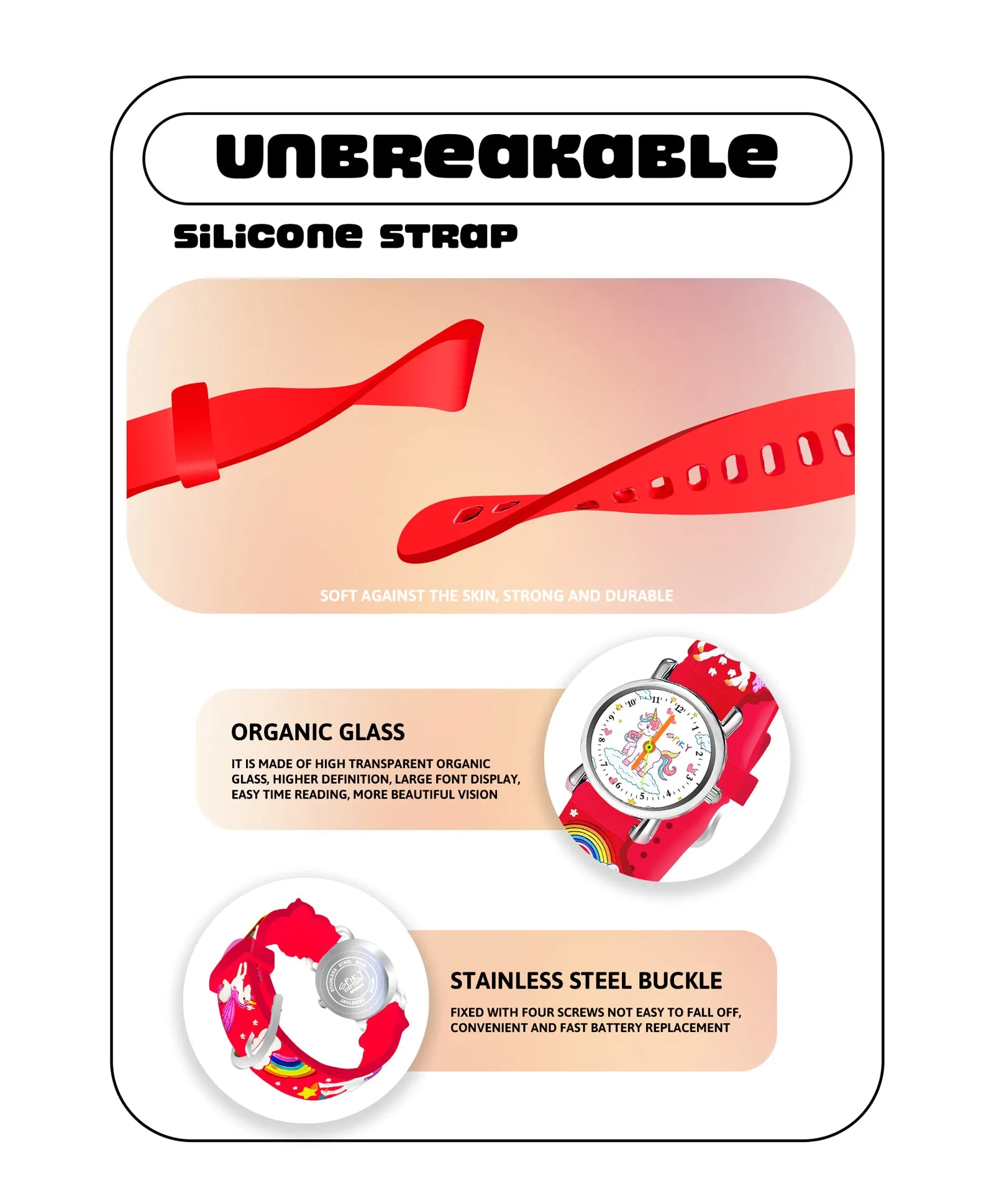 Spiky Round Unicorn Strap Analog Watch - Red