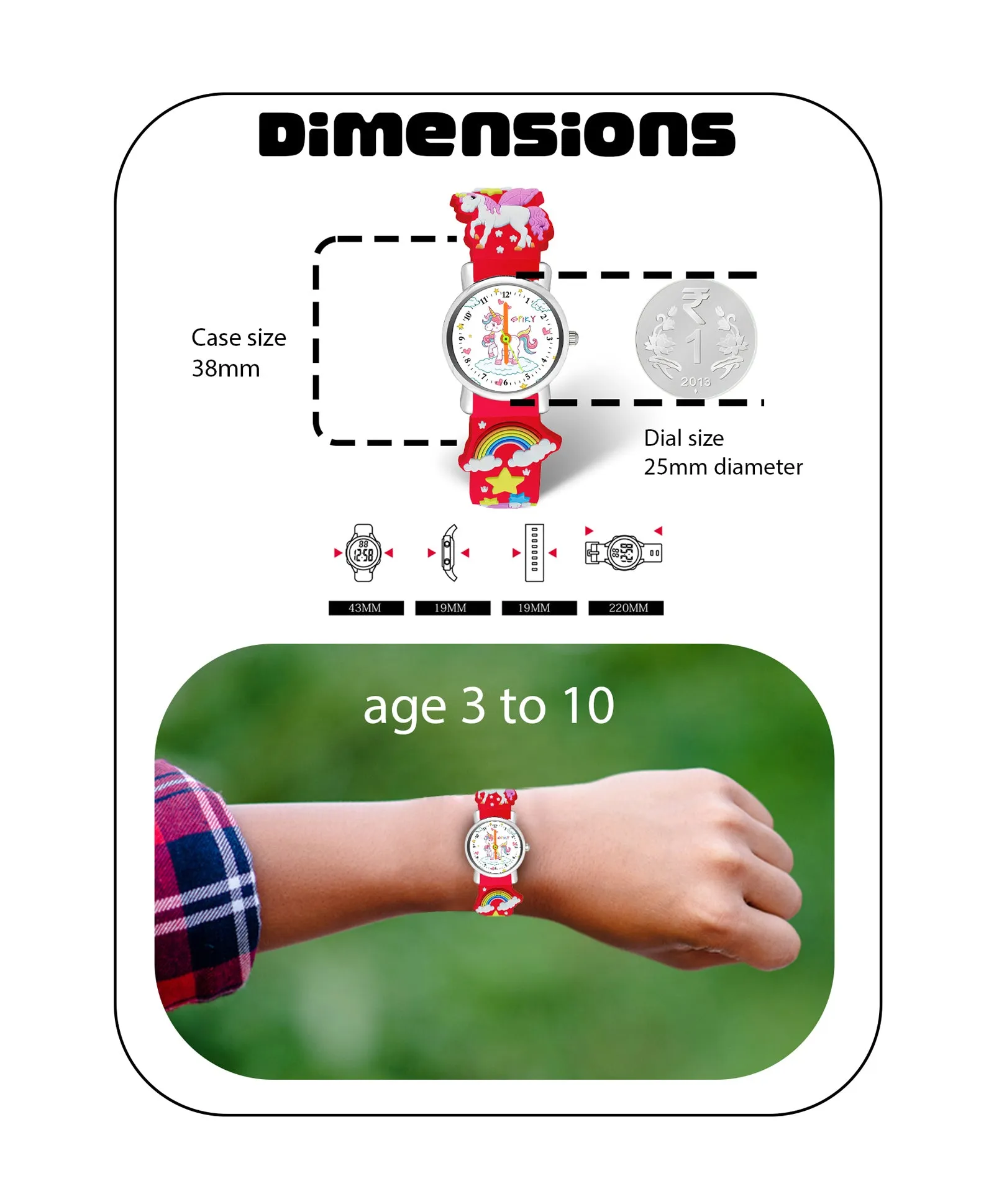Spiky Round Unicorn Strap Analog Watch - Red