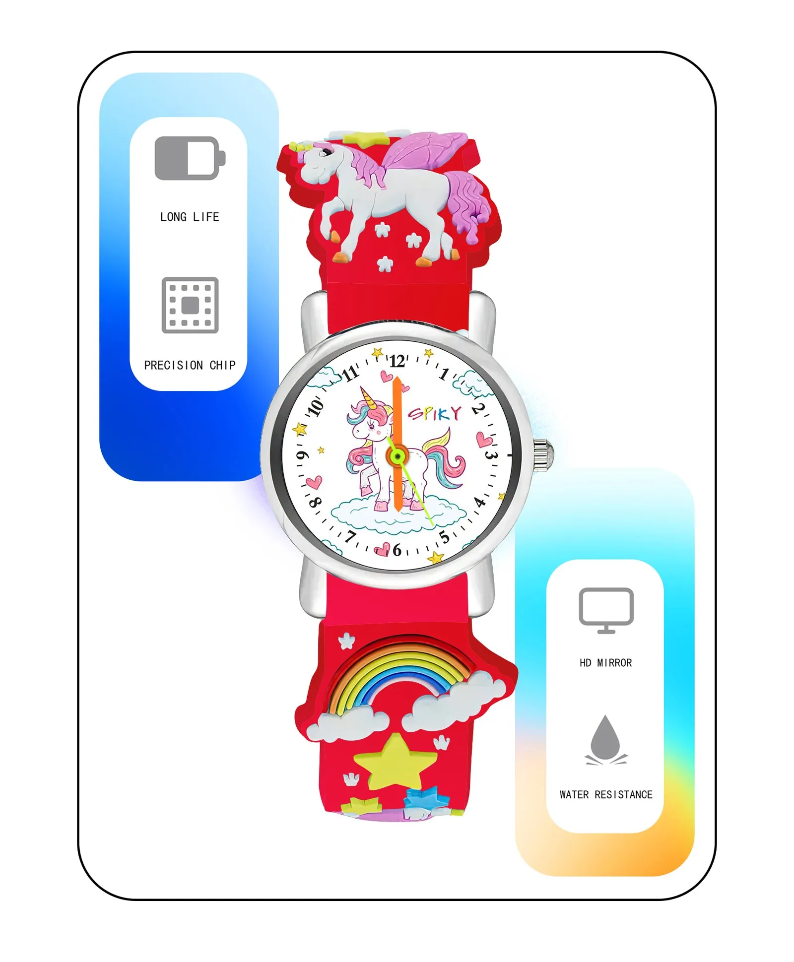 Spiky Round Unicorn Strap Analog Watch - Red