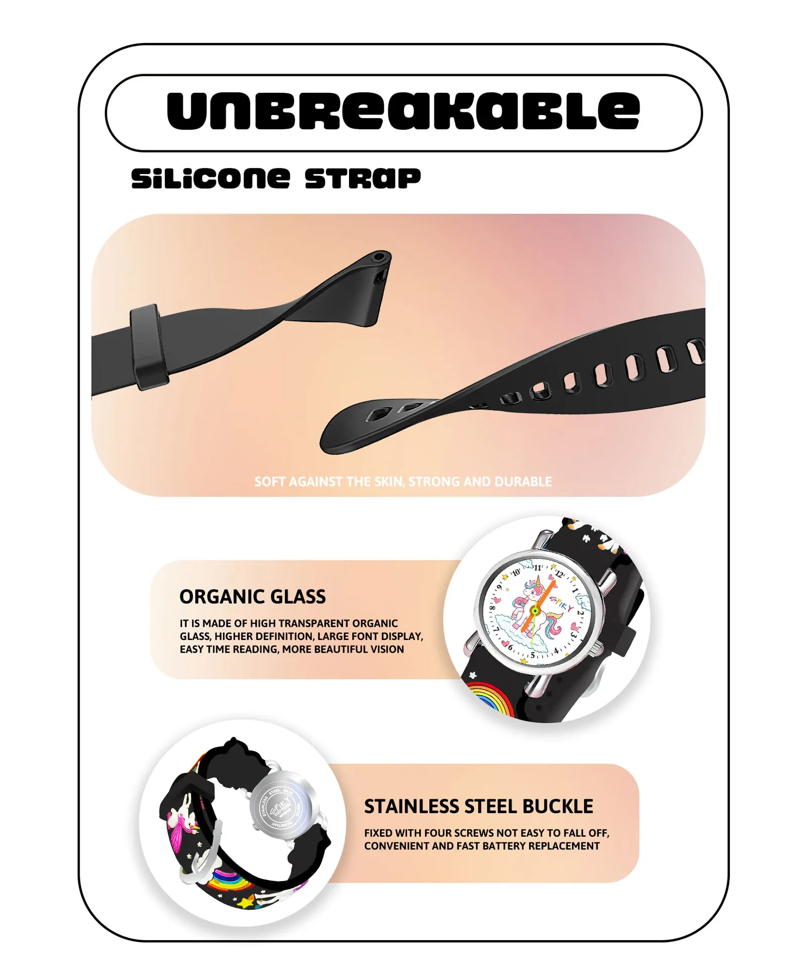 Spiky Round Unicorn Strap Analog Watch - Red