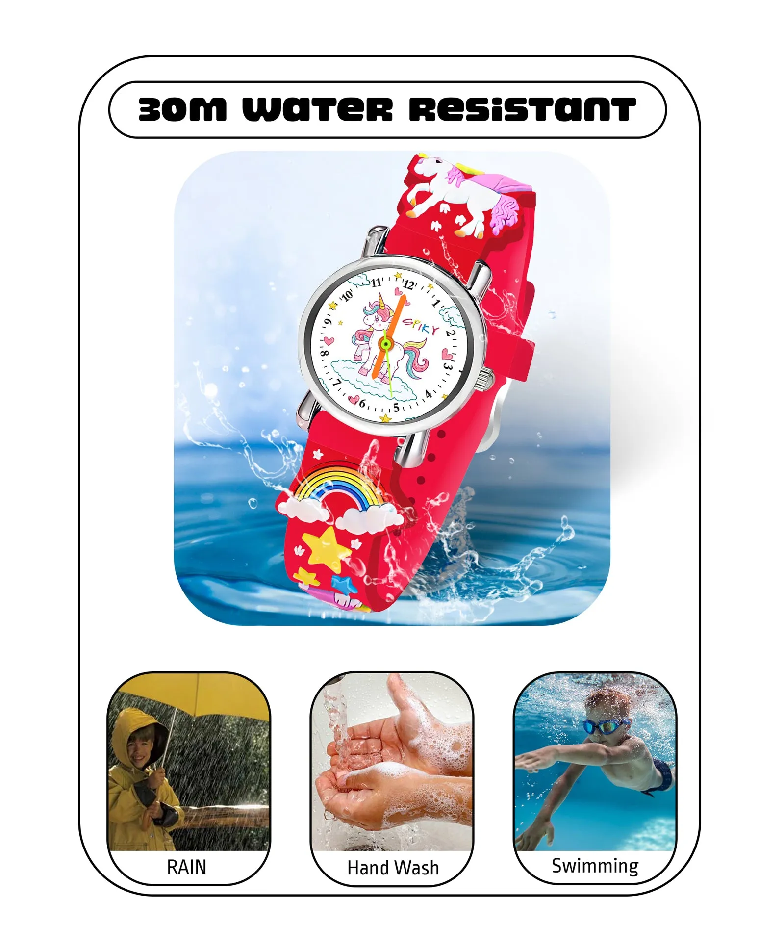 Spiky Round Unicorn Strap Analog Watch - Red
