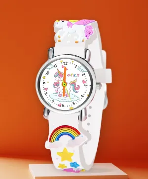 Spiky Round Unicorn Strap Analog Watch - White