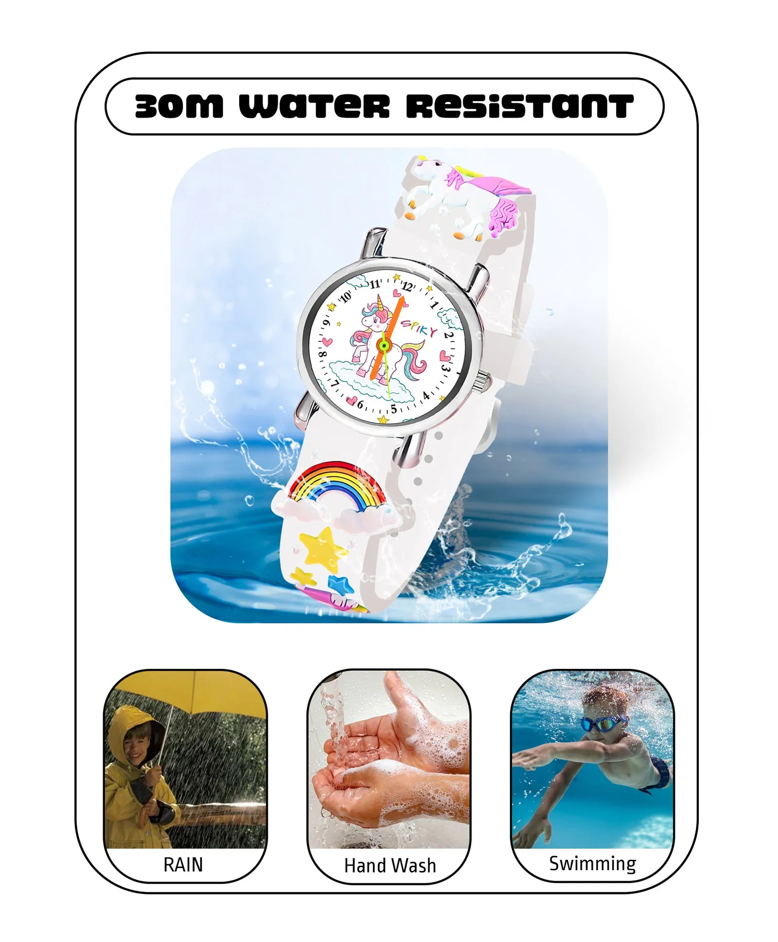 Spiky Round Unicorn Strap Analog Watch - White