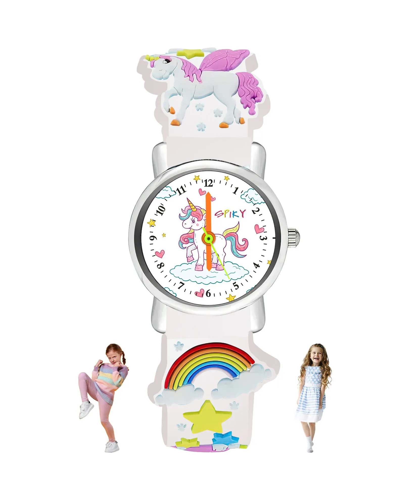 Spiky Round Unicorn Strap Analog Watch - White