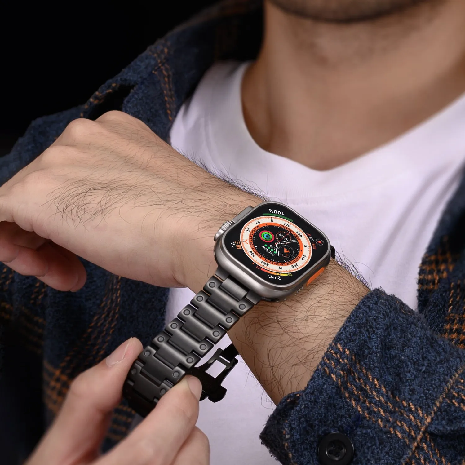 Stainless Steel Metal Chain Watch Band Compatible with Apple Watch Strap